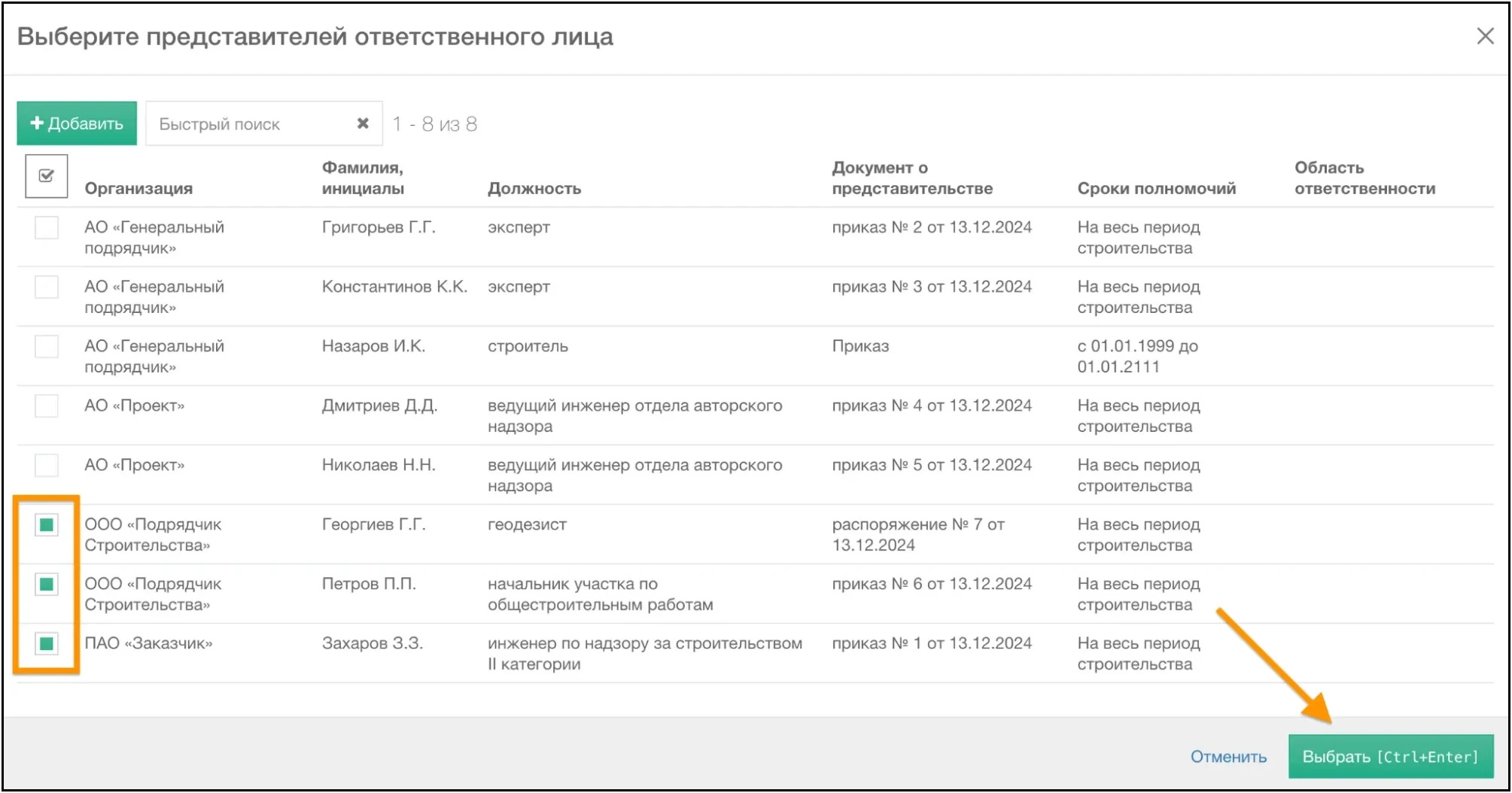 Список представителей